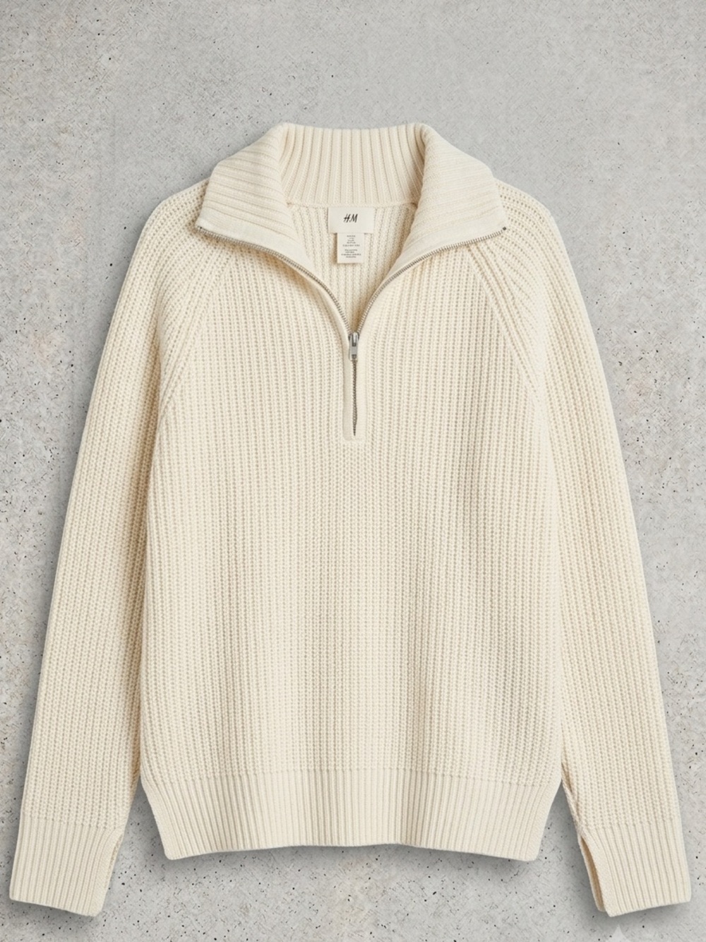 H&M Cream Ribbed Half-Zip Turtleneck Sweater